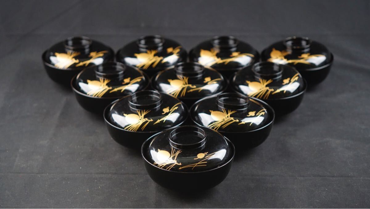 吸物椀 輪島塗 5客 蒔絵 共箱 箱付 5客セット 趣楽 忍草