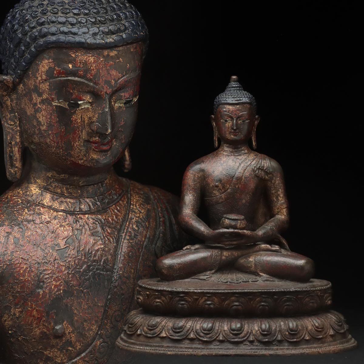 EX297 中国美術 底款 銅漆金「釈迦如来坐像」高27.5cm 重3.9kg・銅漆金