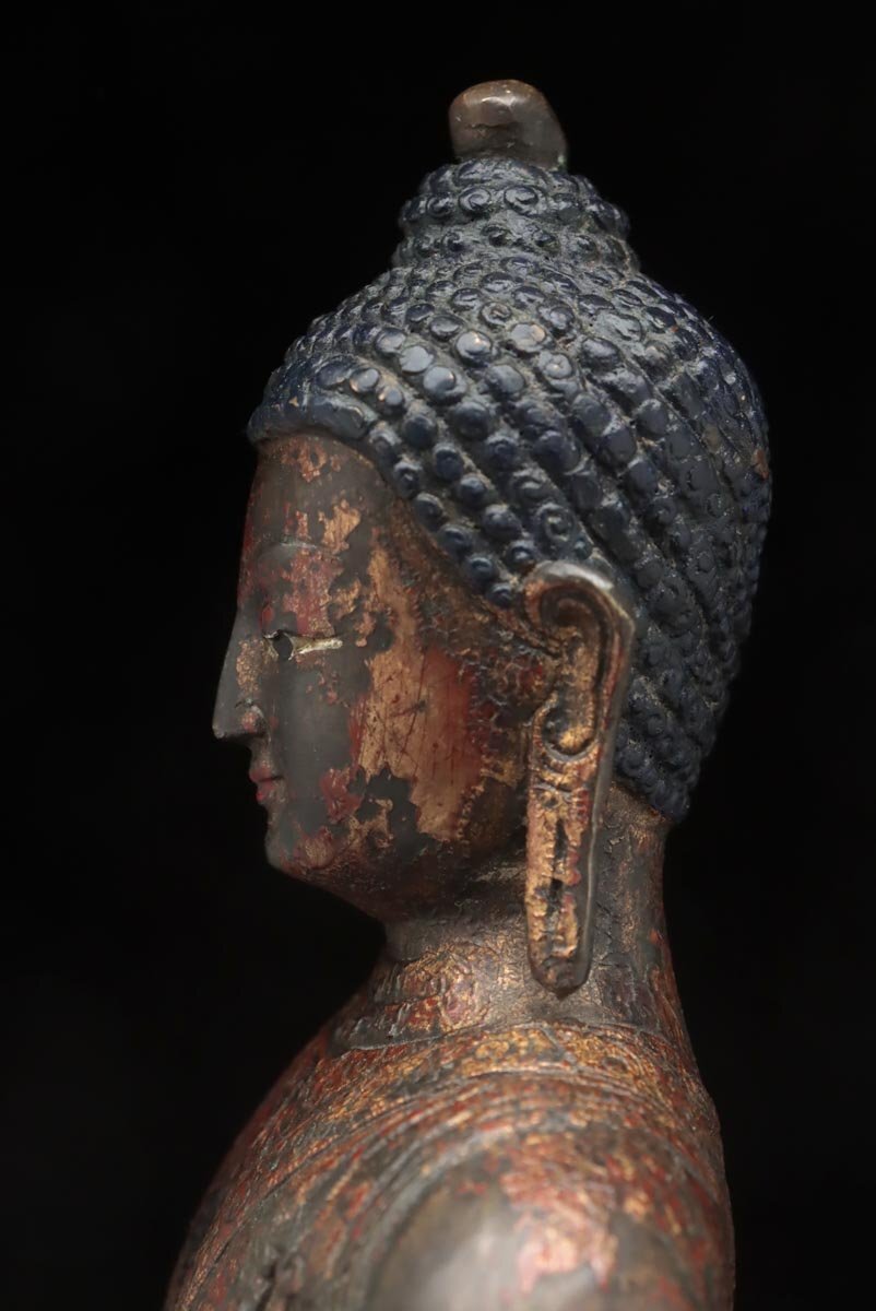 中国 石龕 石仏 釈迦如来坐像 獅子 出土 発掘 仏像 仏教美術 骨董 古美術 EX297 中国美術 底款 銅漆金「釈迦如来坐像」高27.5cm 重3.9kg・銅漆金