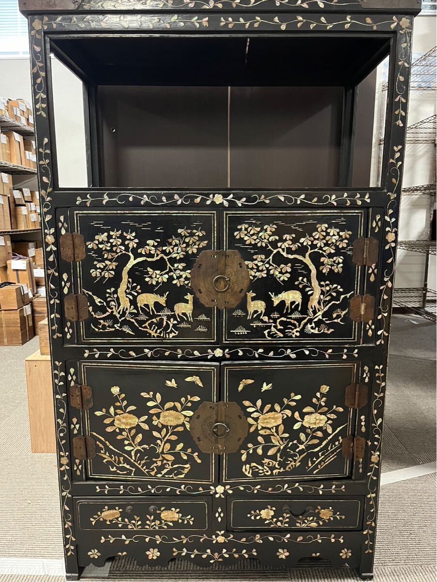【GE】G2◆李朝・高麗コレクター放出品◆《名品》時代 李朝十長生図箪笥 /中国古玩 朝鮮美術 螺鈿 骨董品 古美術品 韓国 ※送料着払い