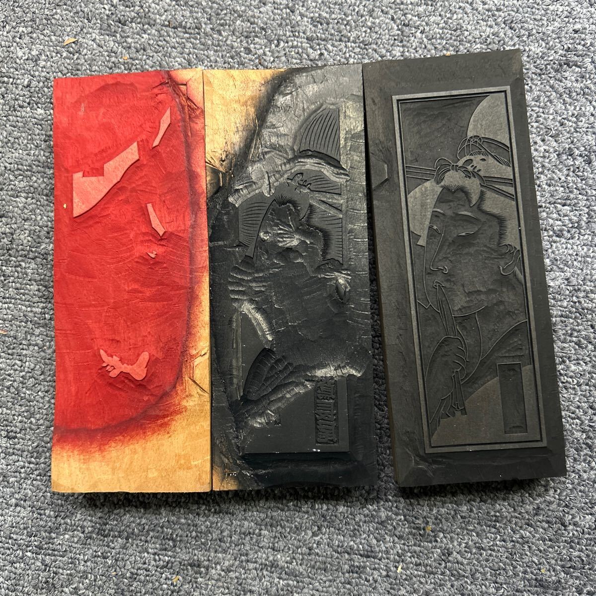 12381 扇面 版木 3枚揃い 木版画 美術品 昭和レトロ 現状品 【公式通販】
