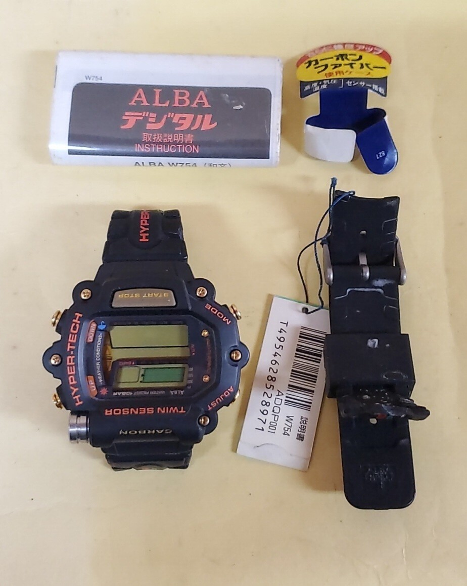 SEIKO セイコー ALBA アルバ HYPER-TECH TWIN SENSOR ハイパーテック ツイン センサ－ カーボン W754-4A00 デジタル 腕時計【訳あり】