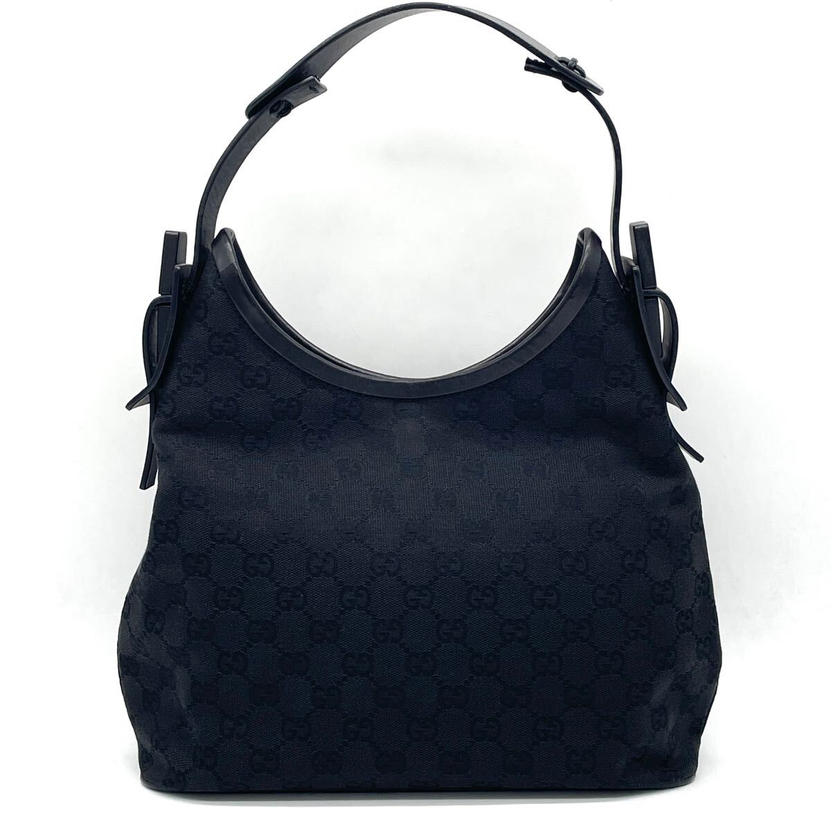 1円 美品 GUCCI グッチ GGキャンバス レザー ブラック ワンショルダー 