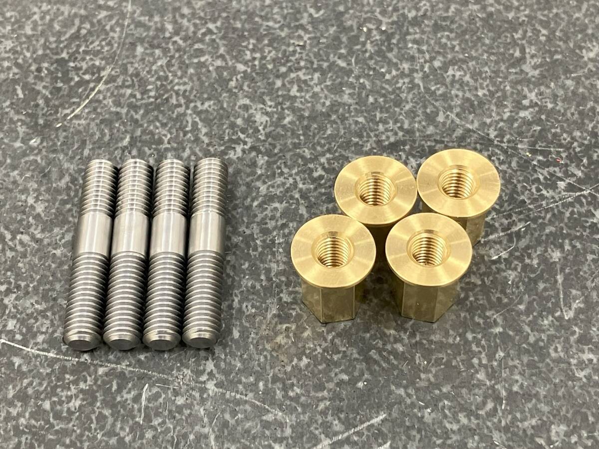 ウエダレーシング　真鍮削り出し マフラーナット（M8）＋スタッドボルト(SCM) （１セット） GS400 GS425 GSP　　　3_3