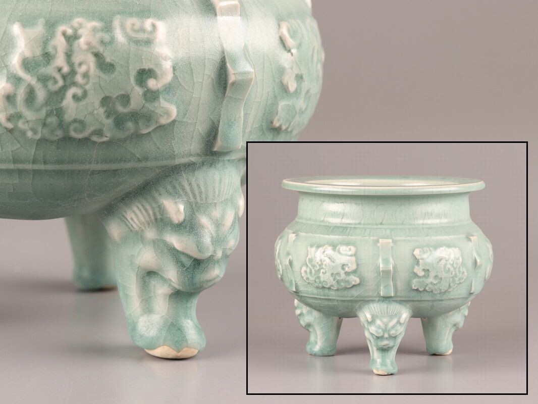 中国古玩 唐物 宋代 青磁 香炉 時代物 極上品 初だし品 D0585 中国古玩