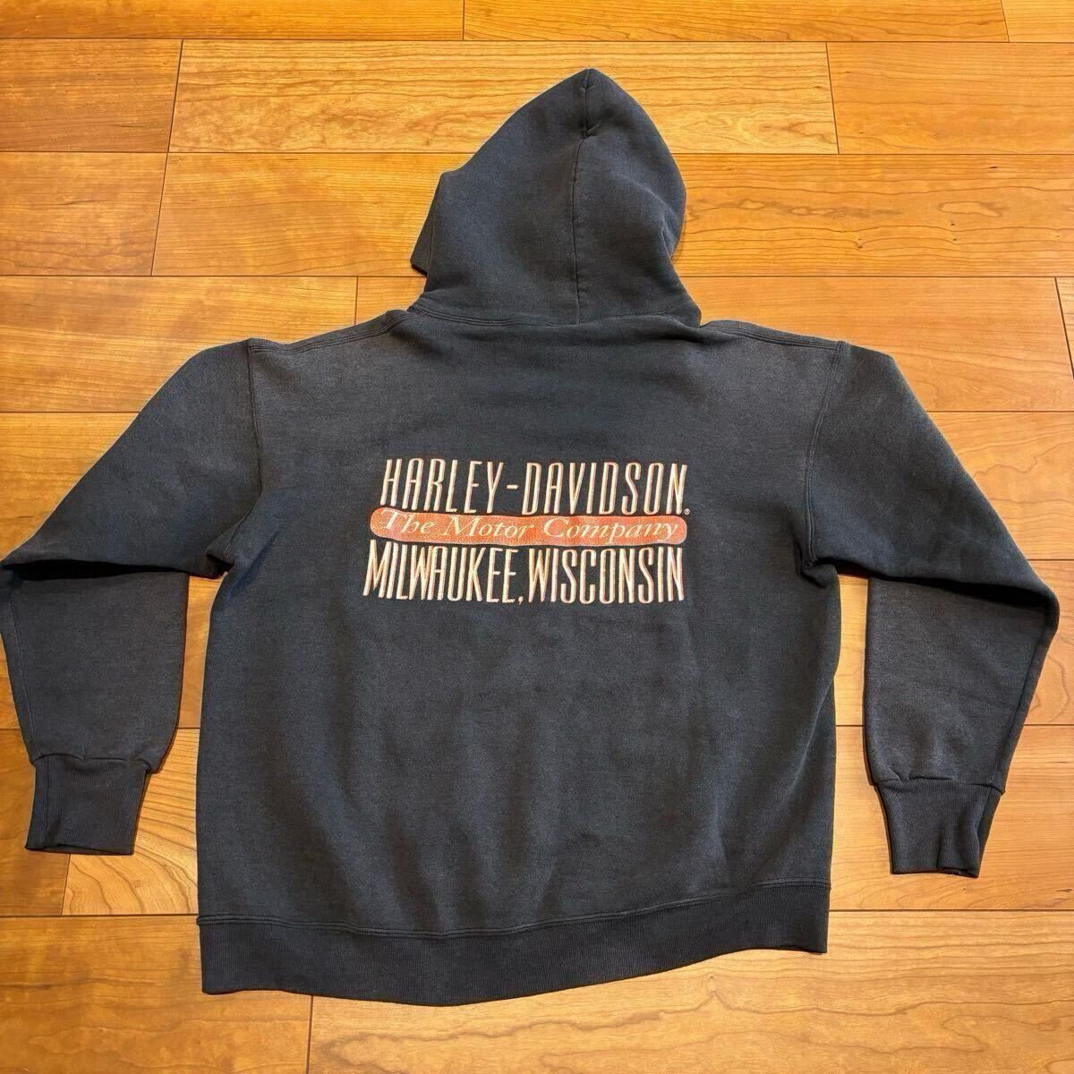 90s USA製 Harley Davidson 両面プリント パーカー L 90s HARLEY DAVIDSON 両面プリント スウェットパーカー DELTA USA製 墨