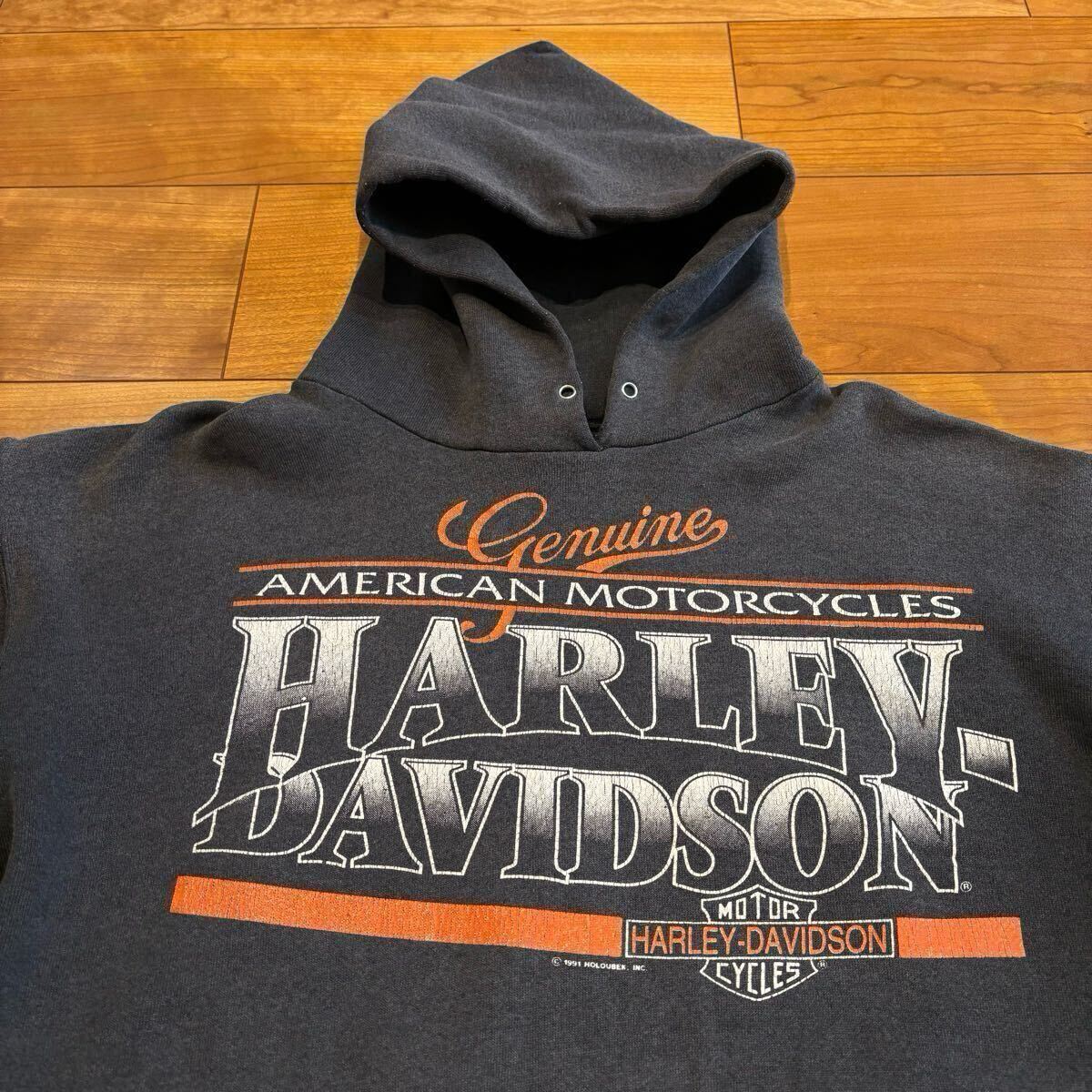 90s HARLEY DAVIDSON 両面プリント スウェットパーカー DELTA USA製 墨