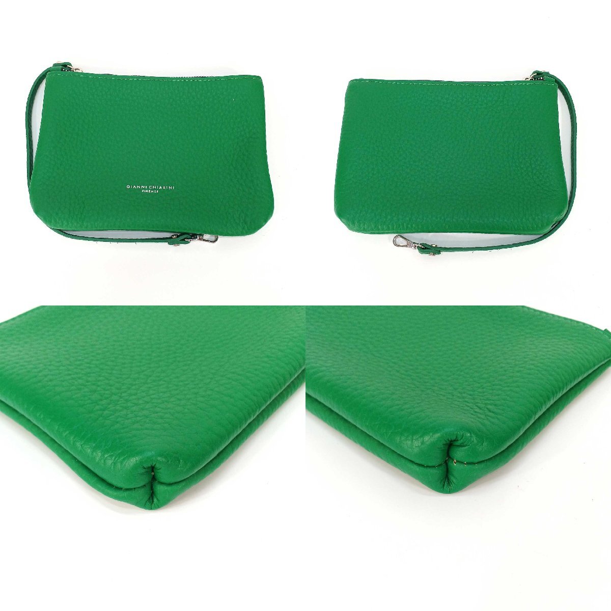 【美品】ジャンニキャリーニ 2WAY レザー ショルダーバッグ グリーン ジャンニ キャリーニ レザー ポーチ付き 2WAY ハンドバッグ レディース