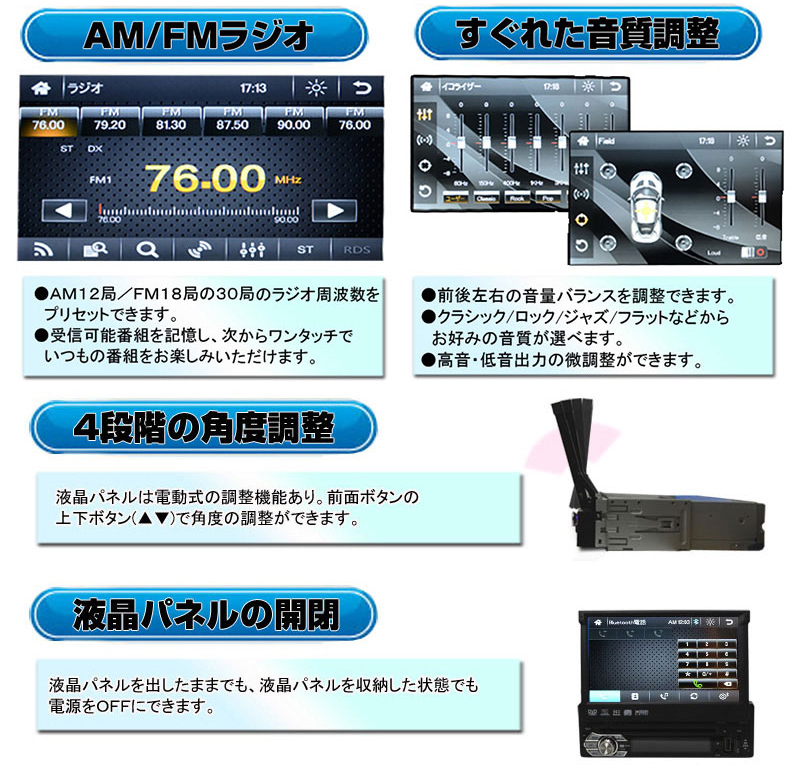 地デジCPRM対応 2024年版３年間無料 1DINインダッシュ+170度バックカメラ 8G カーナビ ７インチタッチパネル DVDプレーヤー ラジオ SD[D52c_7