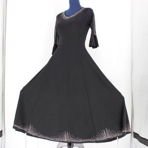 『送料無料』【美品 社交ダンス衣装】ワンピース ドレス 黒 ブラック ラインストーン シ