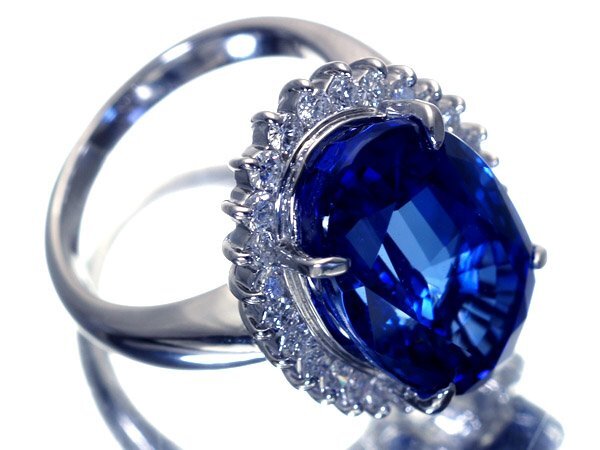 1円～【ジュエリー極】極上品！極上天然特大タンザナイト12.13ct＆極上ダイヤモンド0.66ct 超高級Pt900リング h7096okr【送料無料】_4