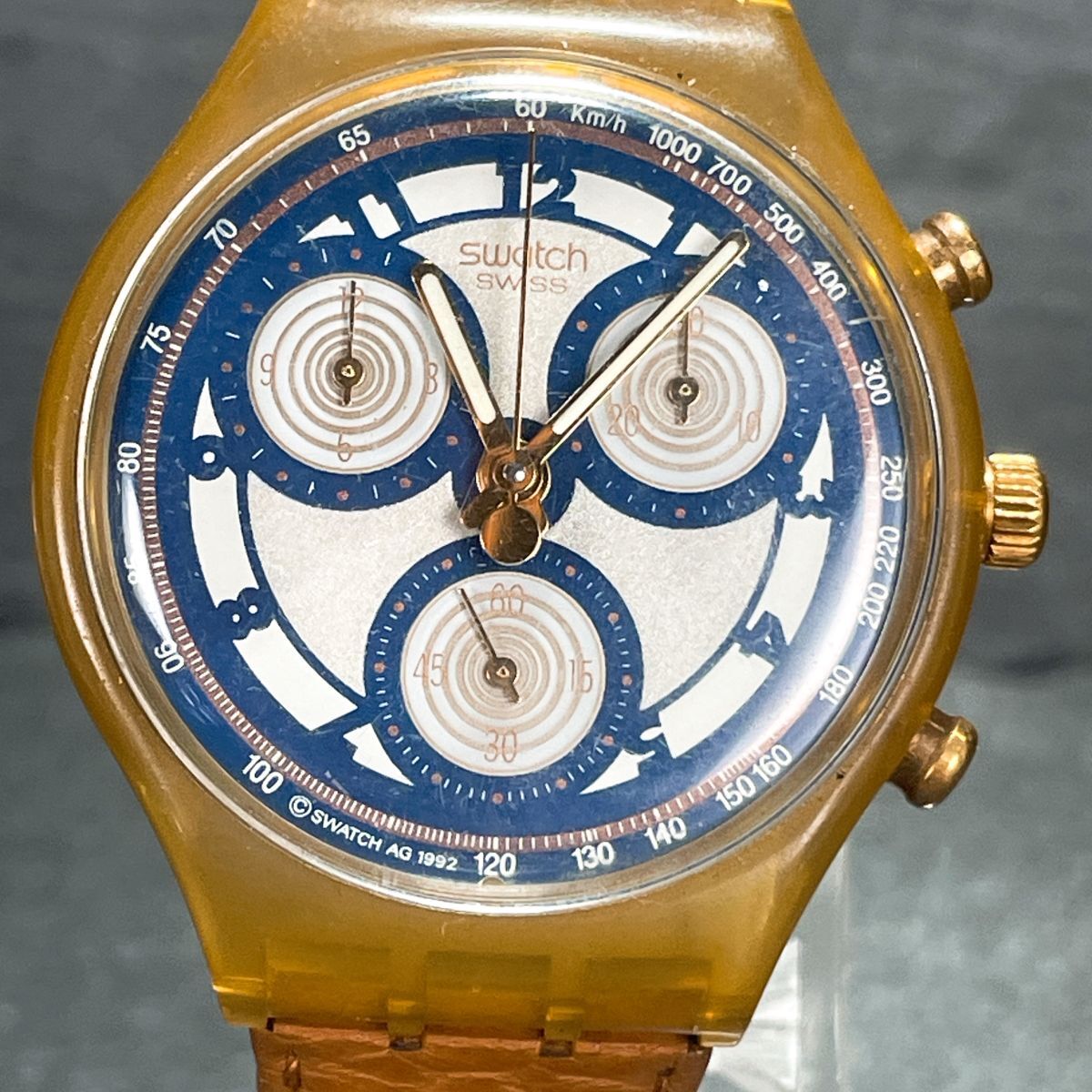 美品 Swatch スウォッチ CHRONO クロノ Honeytree SCN107 腕時計 アナログ クオーツ スケルトン ブラウン 新品電池交換済み 動作確認済み_1