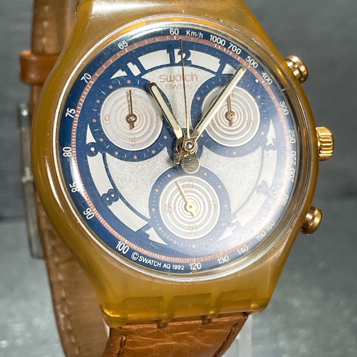 美品 Swatch スウォッチ CHRONO クロノ Honeytree SCN107 腕時計 アナログ クオーツ スケルトン ブラウン 新品電池交換済み 動作確認済み_2