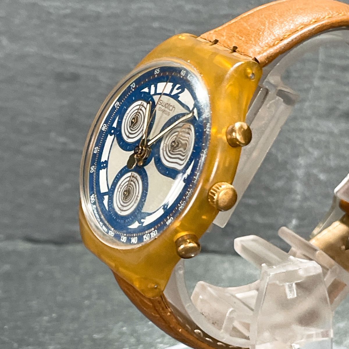 美品 Swatch スウォッチ CHRONO クロノ Honeytree SCN107 腕時計 アナログ クオーツ スケルトン ブラウン 新品電池交換済み 動作確認済み_3