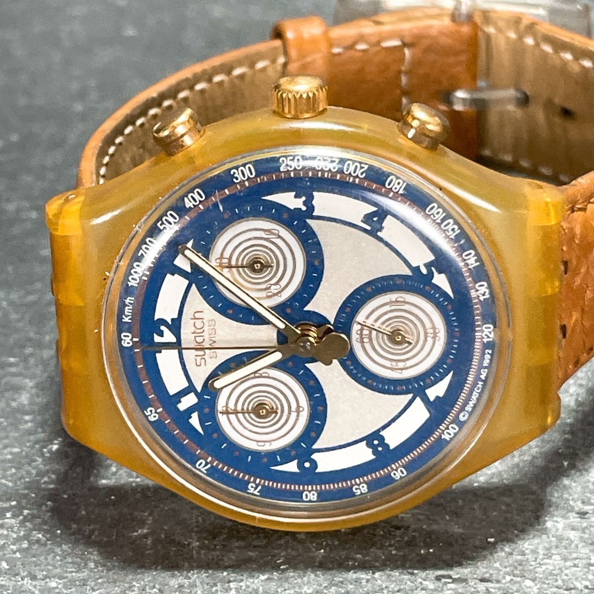 美品 Swatch スウォッチ CHRONO クロノ Honeytree SCN107 腕時計 アナログ クオーツ スケルトン ブラウン 新品電池交換済み 動作確認済み_4