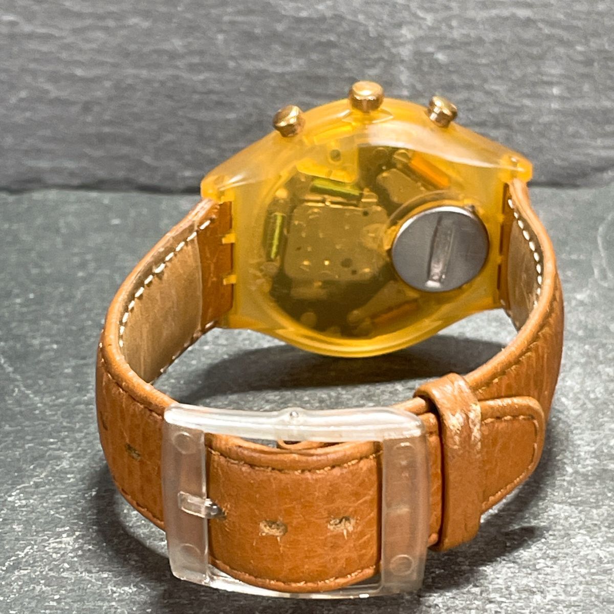 美品 Swatch スウォッチ CHRONO クロノ Honeytree SCN107 腕時計 アナログ クオーツ スケルトン ブラウン 新品電池交換済み 動作確認済み_5