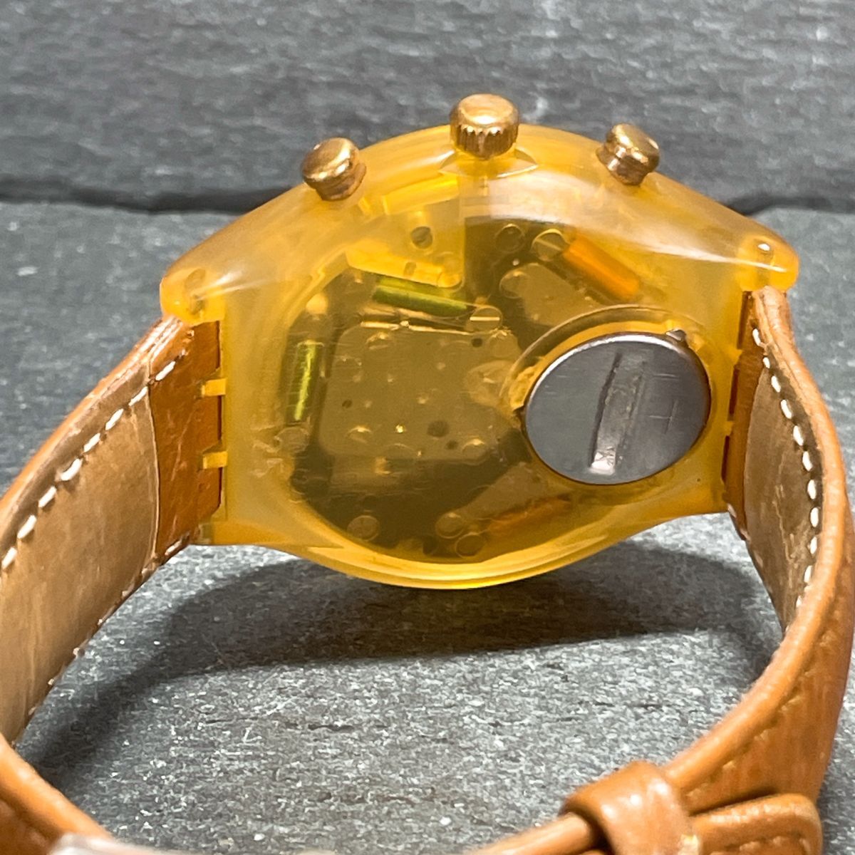 美品 Swatch スウォッチ CHRONO クロノ Honeytree SCN107 腕時計 アナログ クオーツ スケルトン ブラウン 新品電池交換済み 動作確認済み_6
