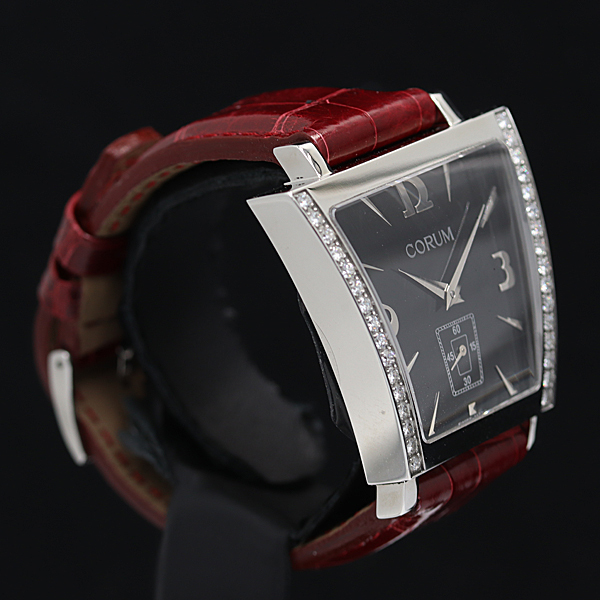 1円 保/箱付 稼働 極美品 コルム トラピーズ QZ 106.406.47 ダイヤベゼル ブラック文字盤 メンズ腕時計 0016500 2JWT KMR_2