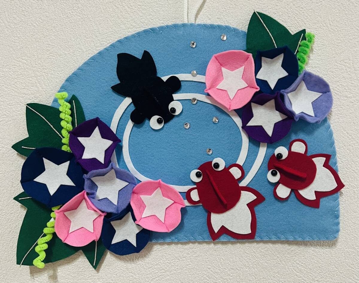 フェルトリース☆朝顔と金魚☆夏リース☆ハンドメイド(完成品)｜売買