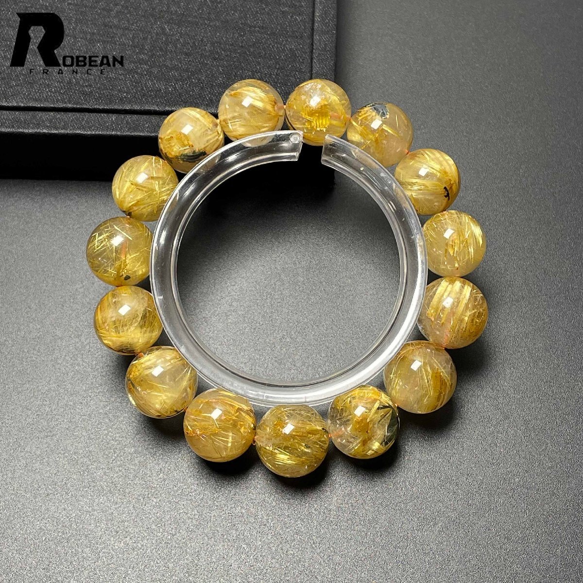 貴重 EU製 定価18万円★ROBEAN・太陽花タイチンルチル★黄金針水晶 金運 開運 ゴールド ブレスレット パワーストーン 13.7-14.5mm M0421001_1