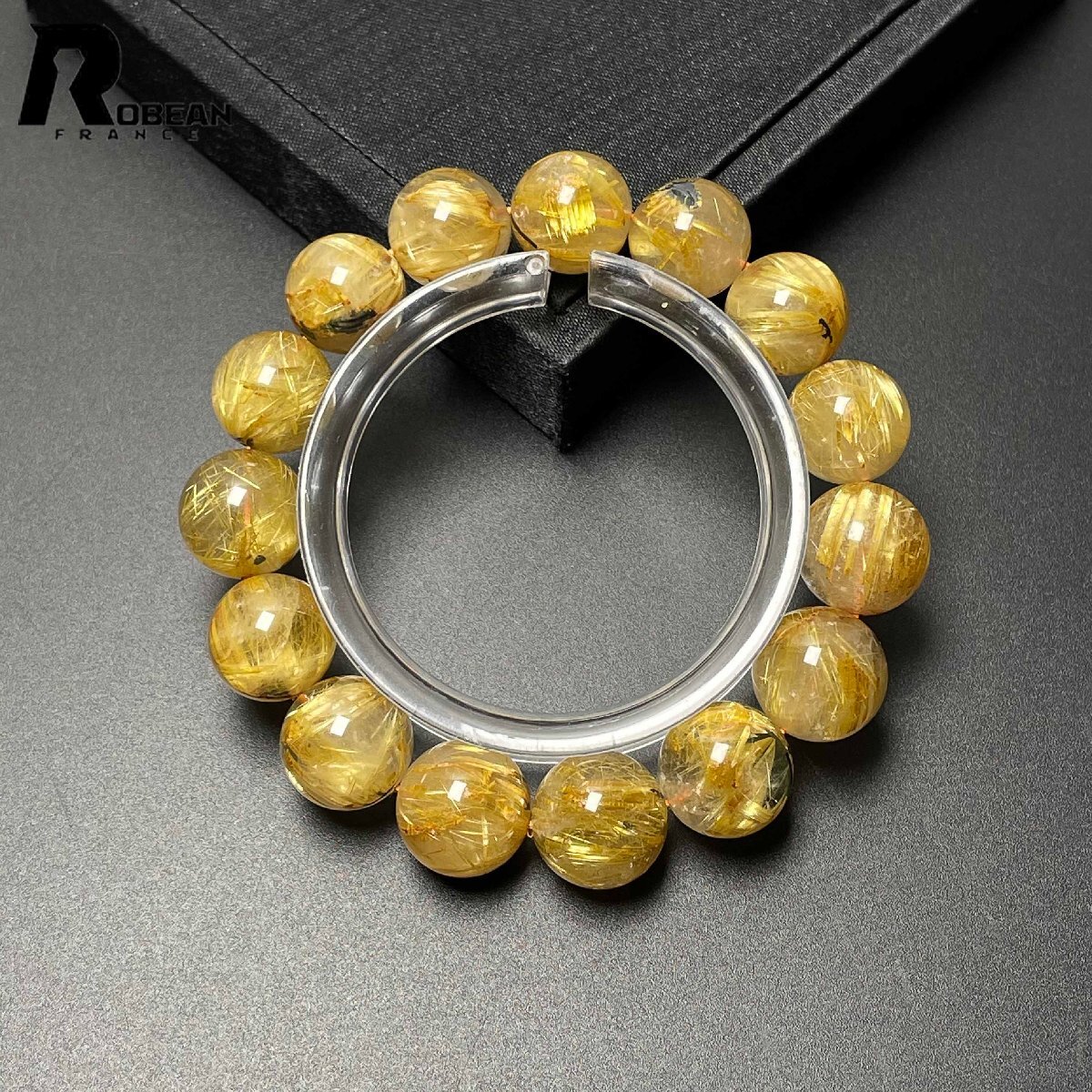 貴重 EU製 定価18万円★ROBEAN・太陽花タイチンルチル★黄金針水晶 金運 開運 ゴールド ブレスレット パワーストーン 13.7-14.5mm M0421001_3