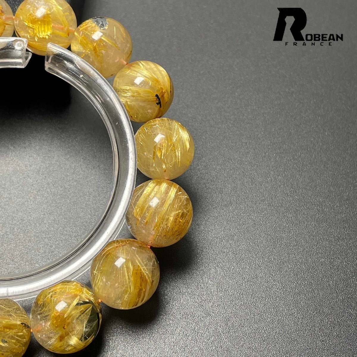 貴重 EU製 定価18万円★ROBEAN・太陽花タイチンルチル★黄金針水晶 金運 開運 ゴールド ブレスレット パワーストーン 13.7-14.5mm M0421001_4