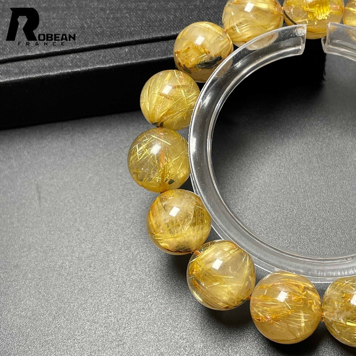 貴重 EU製 定価18万円★ROBEAN・太陽花タイチンルチル★黄金針水晶 金運 開運 ゴールド ブレスレット パワーストーン 13.7-14.5mm M0421001_5