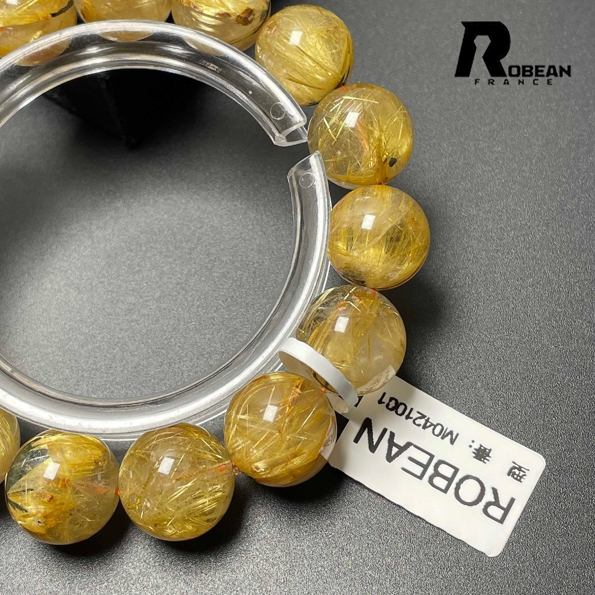 貴重 EU製 定価18万円★ROBEAN・太陽花タイチンルチル★黄金針水晶 金運 開運 ゴールド ブレスレット パワーストーン 13.7-14.5mm M0421001_8