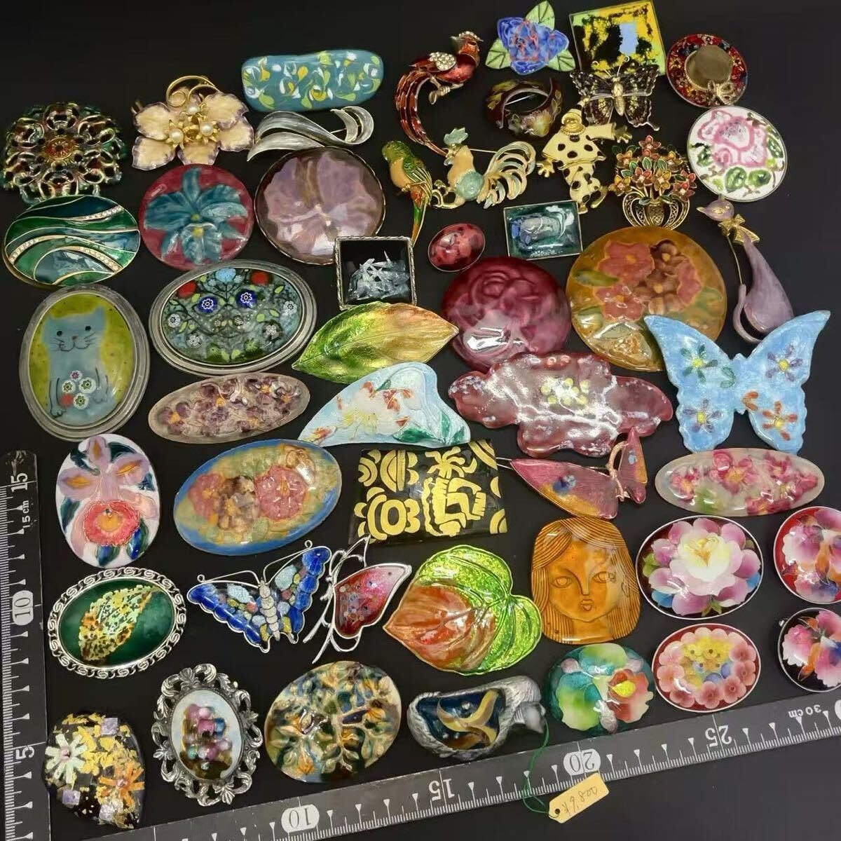 1円 ヴィンテージ レトロ 美術 七宝焼 エナメル 焼き物 ブローチ 50個まとめて 大量セット 色柄多数 伝統工芸品 アクセサリーまとめ_1