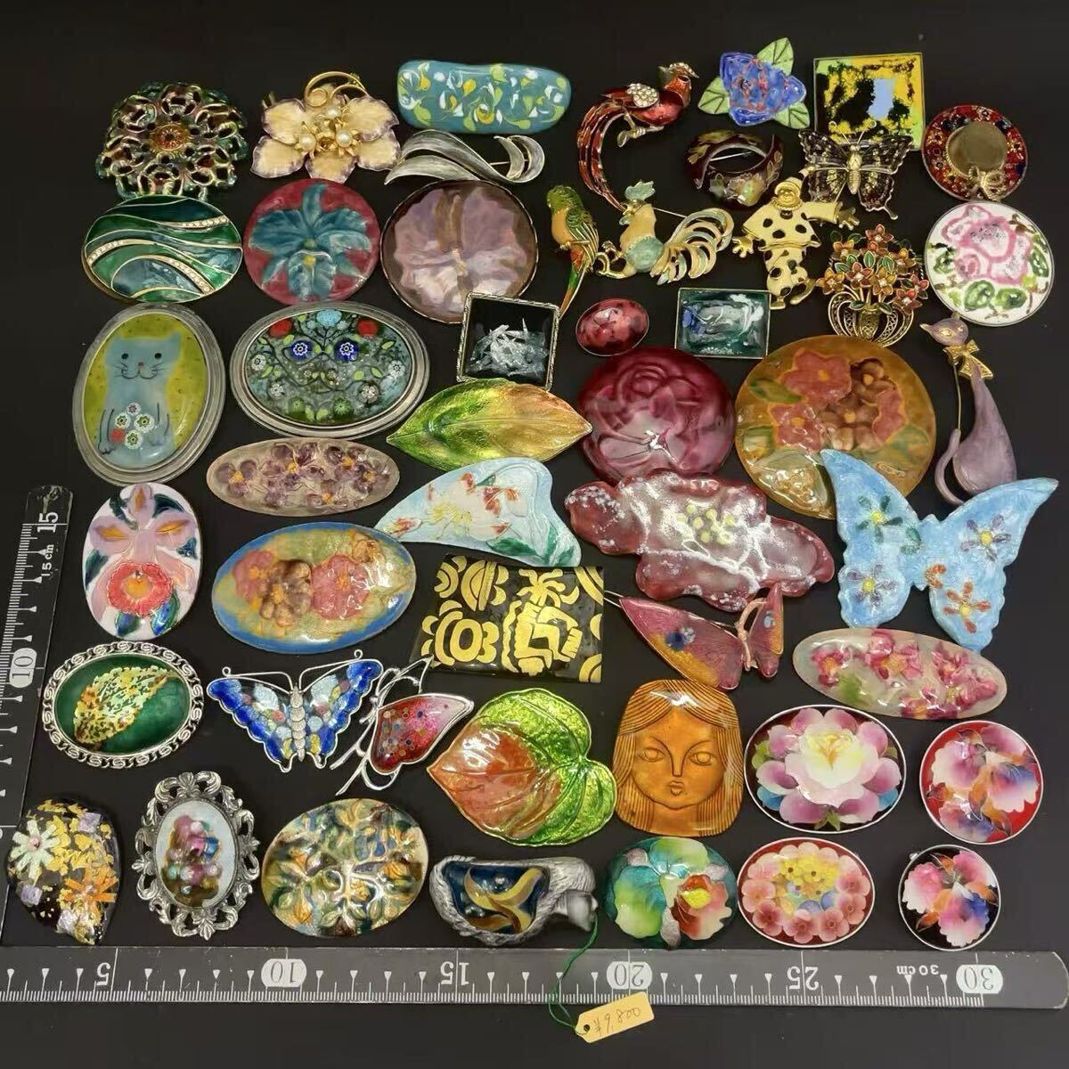 1円 ヴィンテージ レトロ 美術 七宝焼 エナメル 焼き物 ブローチ 50個まとめて 大量セット 色柄多数 伝統工芸品 アクセサリーまとめ_3