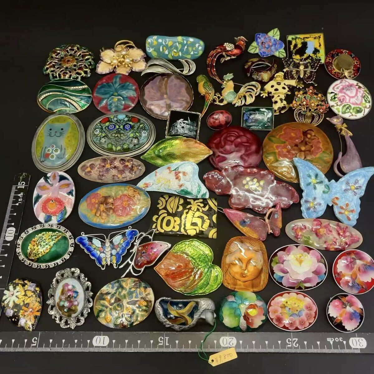 1円 ヴィンテージ レトロ 美術 七宝焼 エナメル 焼き物 ブローチ 50個まとめて 大量セット 色柄多数 伝統工芸品 アクセサリーまとめ_4