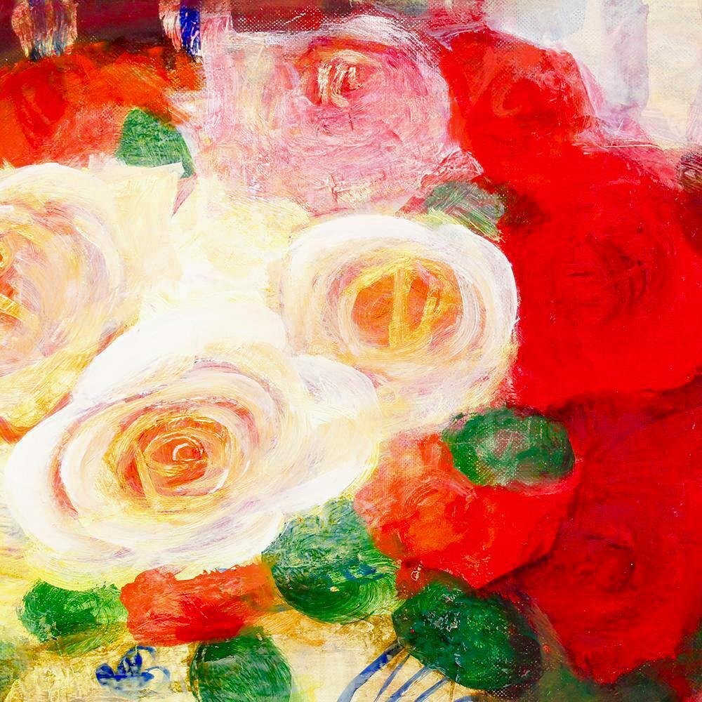 真作】【WISH】清原啓一「李朝壷薔薇図」油彩 10号 花 ◇出来の良い