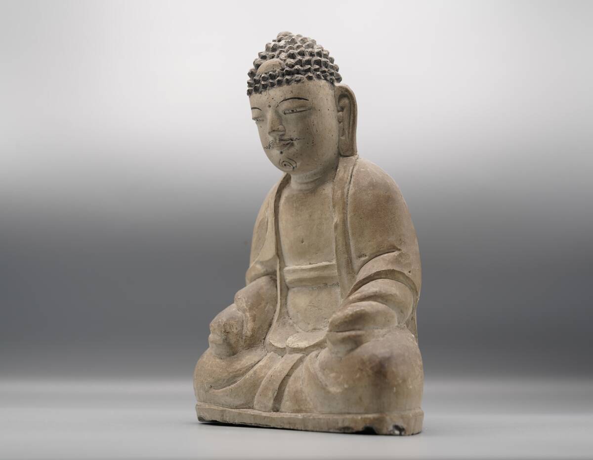 無相】李朝時代 石彫阿弥陀如来像 古物保証 (時代物 唐物 朝鮮 韓国