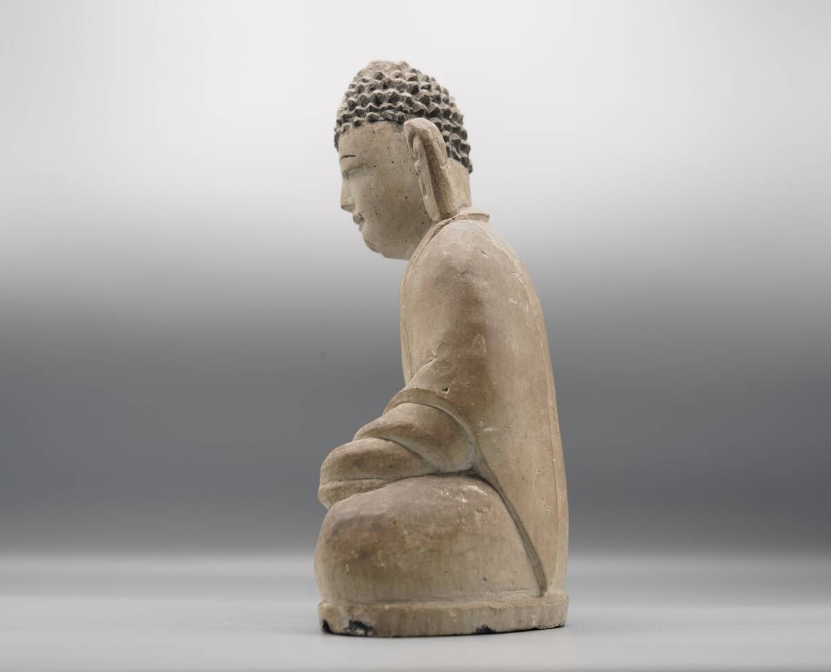 無相】李朝時代 石彫阿弥陀如来像 古物保証 (時代物 唐物 朝鮮 韓国