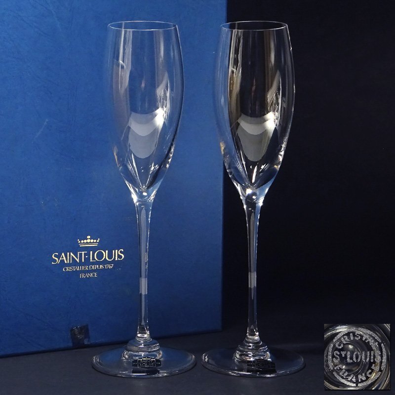 フランス最高級SAINT.LOUISクリスタル24K金彩シャンパンフルート