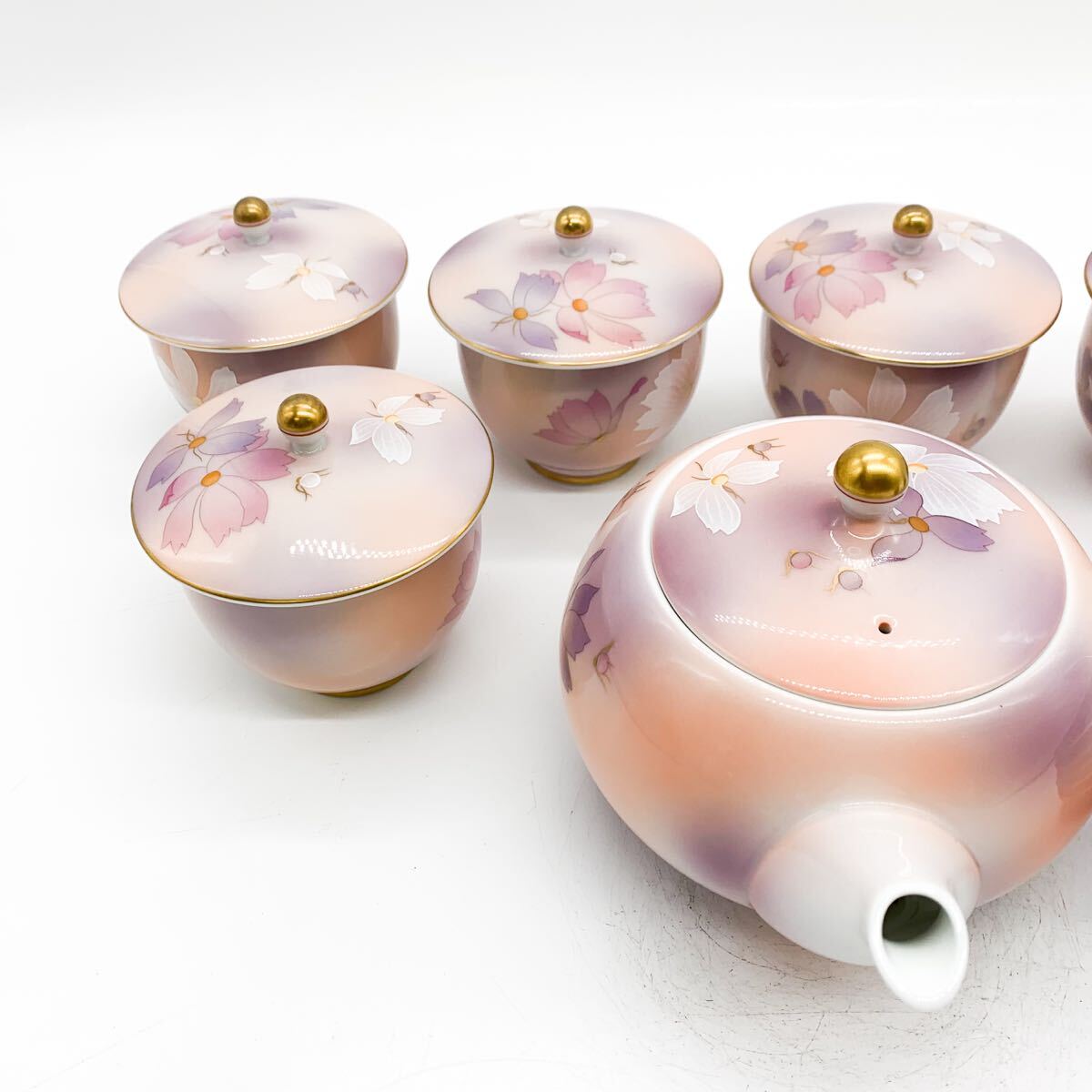 美品】香蘭社 桜 湯呑み 急須 セット 金彩 5客+急須 高級和食器 日本製