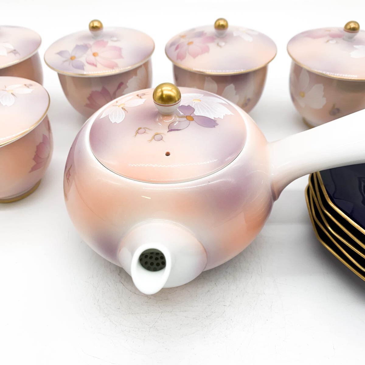 美品】香蘭社 桜 湯呑み 急須 セット 金彩 5客+急須 高級和食器 日本製