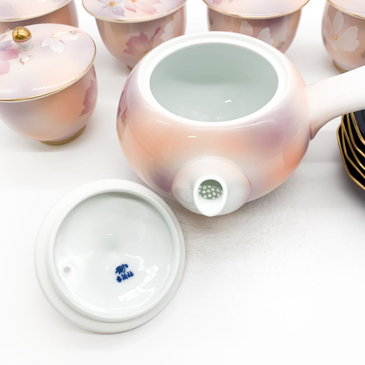 美品】香蘭社 桜 湯呑み 急須 セット 金彩 5客+急須 高級和食器 日本製