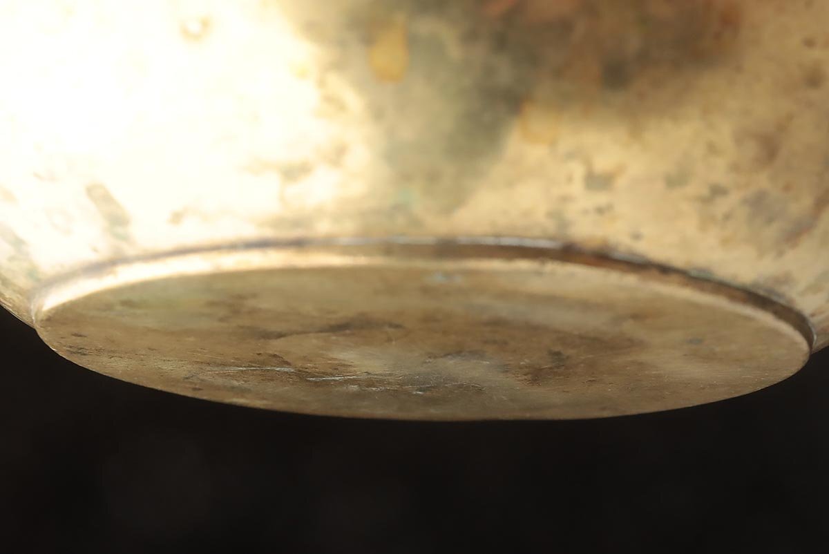 FA729 時代 銅鍍金波龍文建水 径17.5cm・銅鍍金海水龍紋茶船・茶こぼし