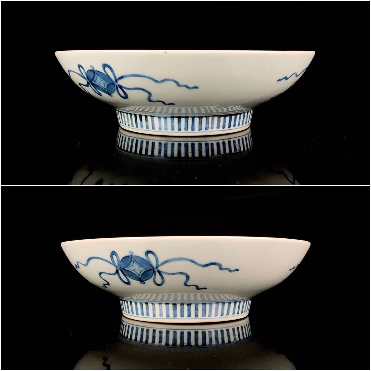 送料無料　江戸時代　色鍋島 色絵皿　櫛高台 径21.2cm 鍋島焼 色鍋島 色絵 撫子紋 高台皿 櫛高台 草花図 古染付 深鉢 飾皿