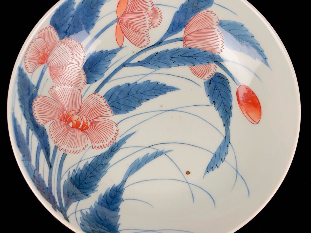 鍋島焼 色鍋島 色絵 撫子紋 高台皿 櫛高台 草花図 古染付 深鉢 飾皿