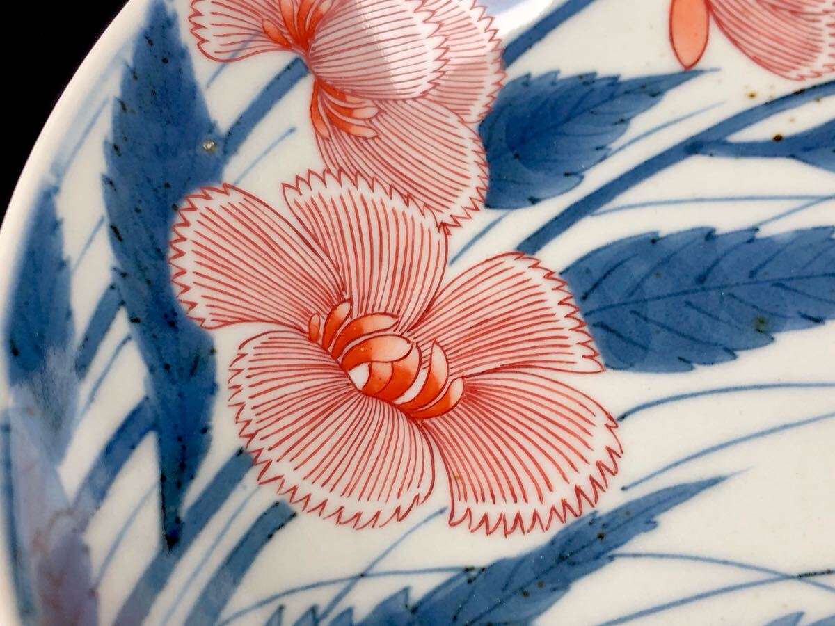 鍋島焼 色鍋島 色絵 撫子紋 高台皿 櫛高台 草花図 古染付 深鉢 飾皿