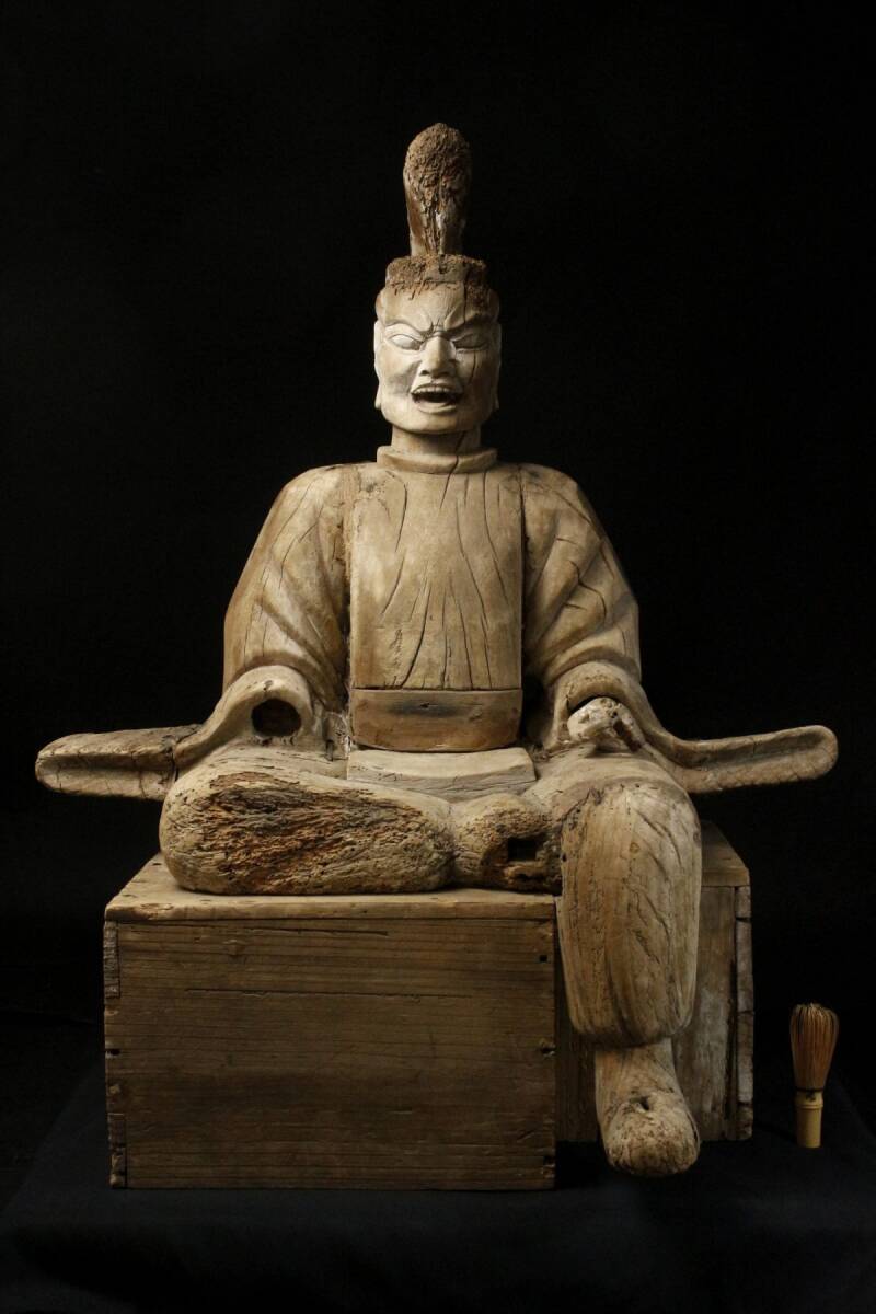 LIG】室町時代 寄木造 木彫神像 特大85㎝ 時代仏教美術 [.EW]25.6(仏像