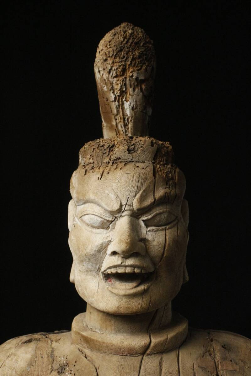 LIG】室町時代 寄木造 木彫神像 特大85㎝ 時代仏教美術 [.EW]25.6(仏像