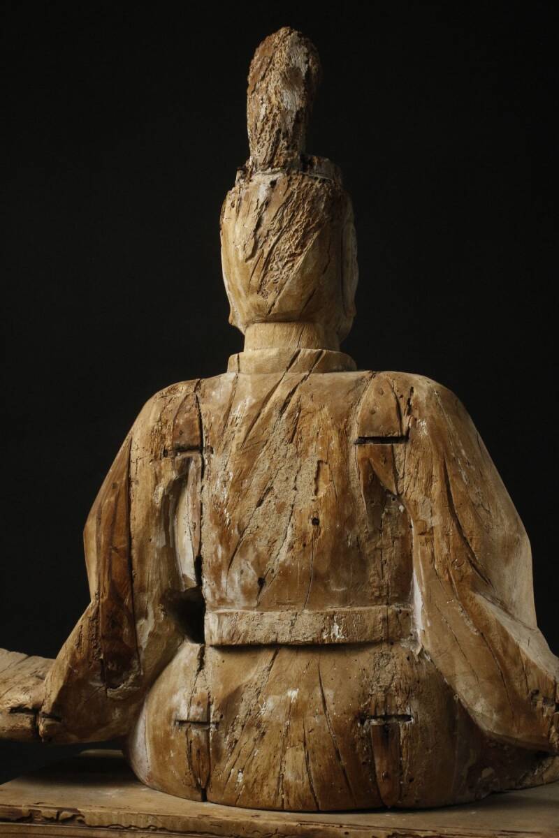 仏教美術  木彫  神像  仏像  時代  アンティーク LIG】室町時代 寄木造 木彫神像 特大85㎝ 時代仏教美術 [.EW]25.6(仏像