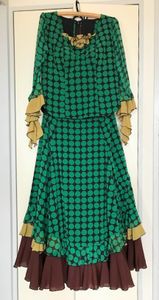 緑×黒の水玉フラメンコ衣装ツーピース大きいサイズ日本製カップ付き●フラメンコ用衣装