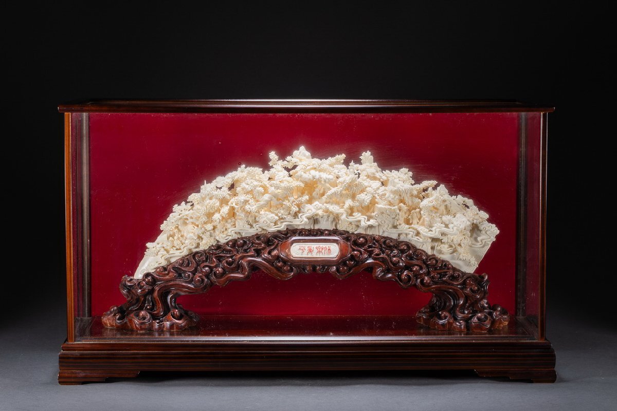 【善古堂】某収集家放出品 時代物 天然材 巨大透かし彫り 山水人物紋彫り物 共ケース 古美術 骨董品7L6-331S3　_1