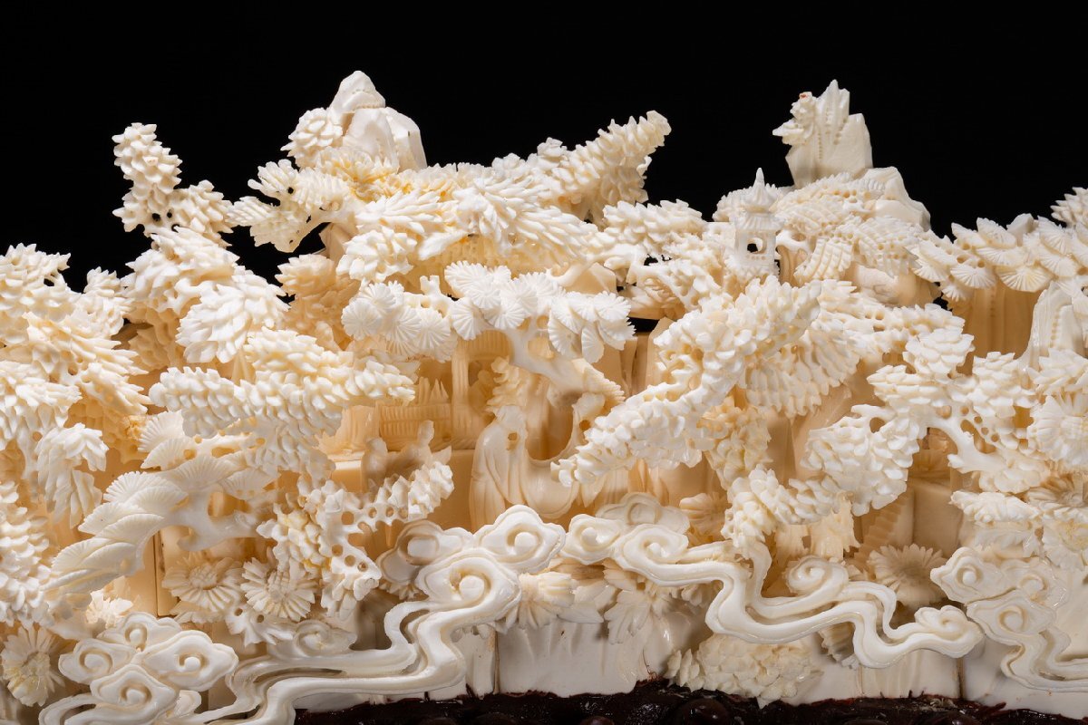 【善古堂】某収集家放出品 時代物 天然材 巨大透かし彫り 山水人物紋彫り物 共ケース 古美術 骨董品7L6-331S3　_5