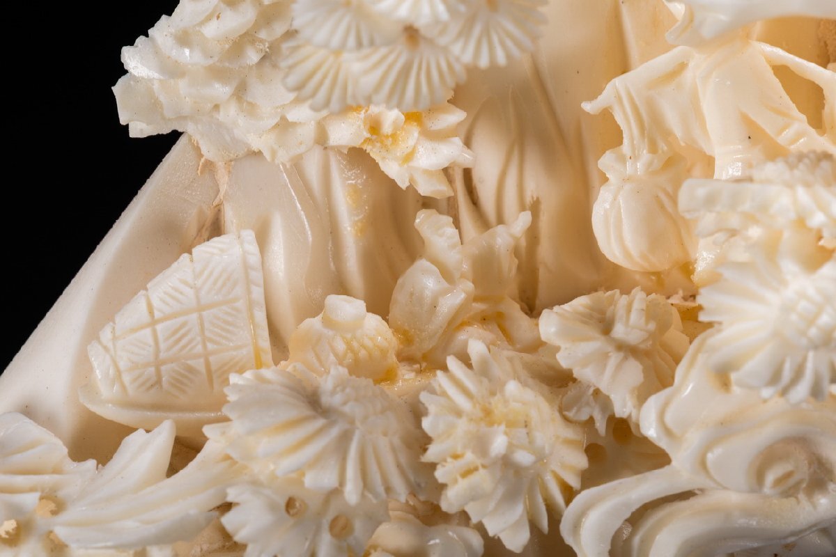 【善古堂】某収集家放出品 時代物 天然材 巨大透かし彫り 山水人物紋彫り物 共ケース 古美術 骨董品7L6-331S3　_6