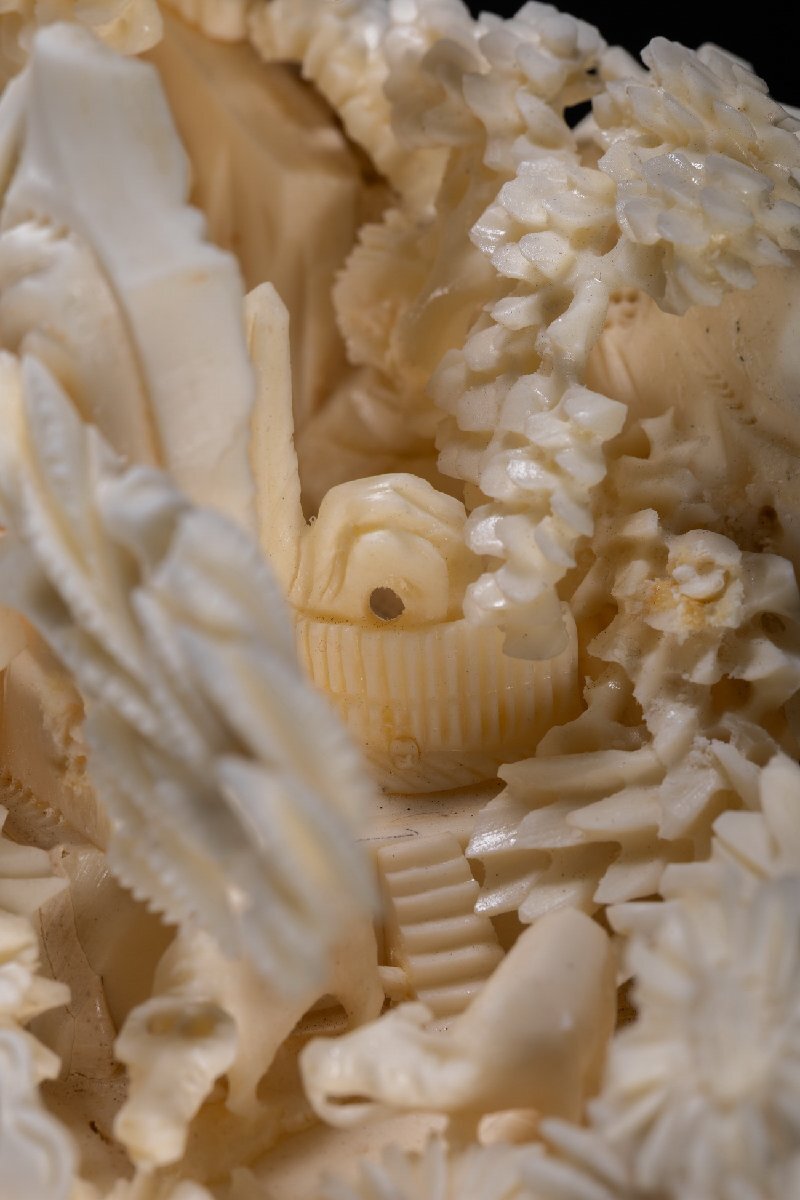 【善古堂】某収集家放出品 時代物 天然材 巨大透かし彫り 山水人物紋彫り物 共ケース 古美術 骨董品7L6-331S3　_9